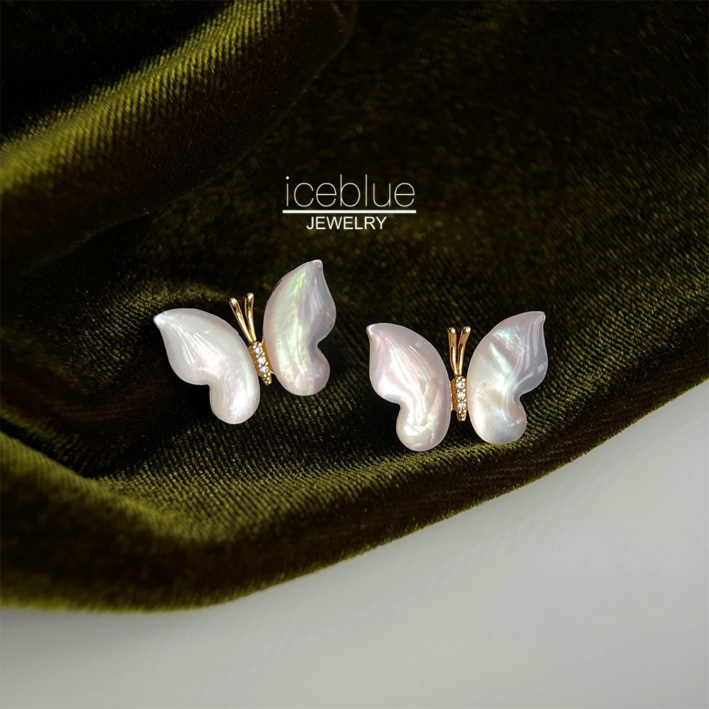 Iceblue-S925 เข็มเงินผีเสื้อZirconสตั๊ดต่างหูธรรมชาติ 14K Gold Plated Anti Fade Handmadeกันน้ํา Hypoallergenicต่างหูผู้หญิงE10