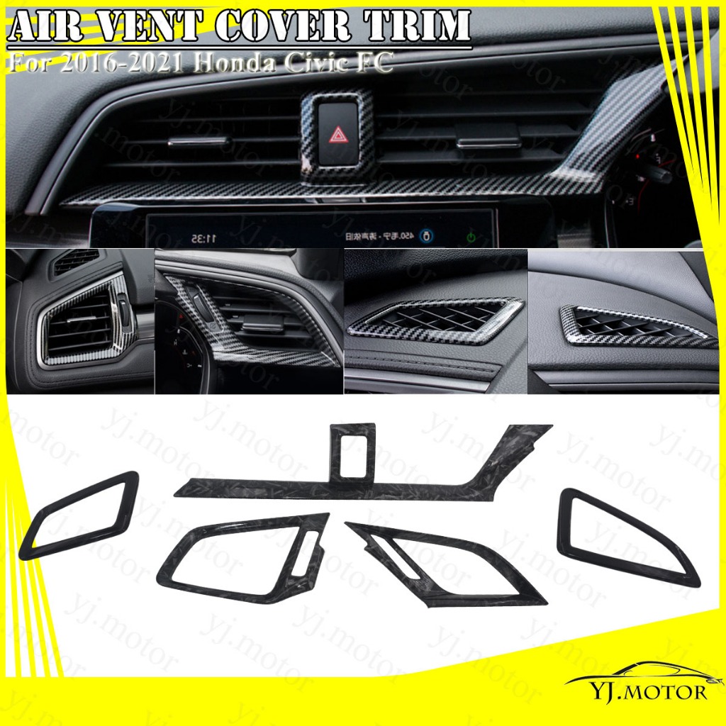 สําหรับ 2016 - 2021 Honda Civic FC FK Dashboard Air Outlets Cover Trim Air Cond Air Vent Cover การออกแบบคาร์บอนไฟเบอร์