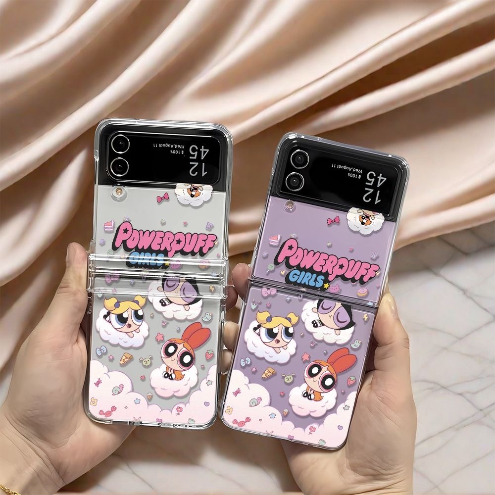 Cloud น่ารัก Powerpuff Girls รูปแบบเคสโทรศัพท์มือถือสําหรับ Samsung Galaxy Z Flip 4 5 3 6 เคสป้องกันแบบเต็มกันกระแทกบางเฉียบสําหรับ Zflip6