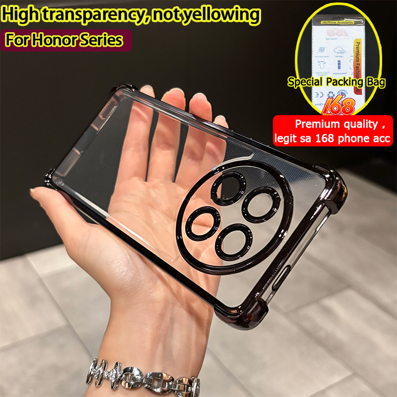 เคส Honor X9C 5G เคส Honor X9C Smart เคสใสเยลลี่นุ่มกันกระแทกพร้อมกล้องเลนส์ป้องกันโทรศัพท์หนาถุงลมนิรภัยหรูหราโปร่งใสขอบไฟฟ้า
