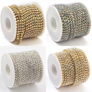 1yard/91 ซม.Rhinestones Chain คริสตัล Glitter เย็บสําหรับชุดอุปกรณ์เสริมตกแต่ง
