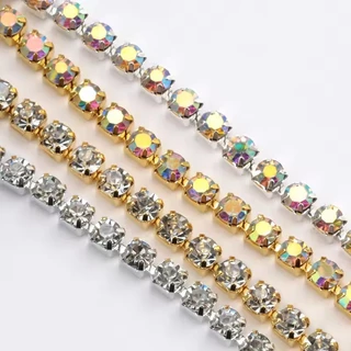 1yard/91 ซม.Rhinestones Chain คริสตัล Glitter เย็บสําหรับชุดอุปกรณ์เสริมตกแต่ง