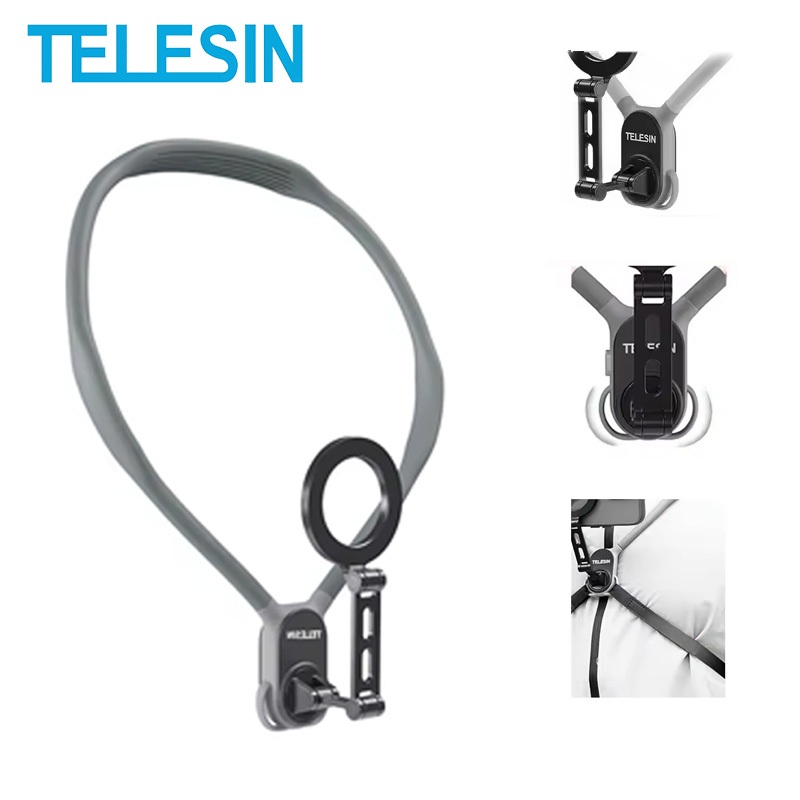 Telesin Mobile phone2.0（strap） neck bracket วงเล็บแขวนคอ ที่วางโทรศัพท์มือถือ แบบคล้องคอ พร้อมที่วางโทรศัพท์ แบบแม่เหล็ก ปลดเร็ว ปรับได้หลายมุม พร้อมสายคล้อง และแหวนโลหะ สําหรับ iPhone 15 14 13 12 Android Smar