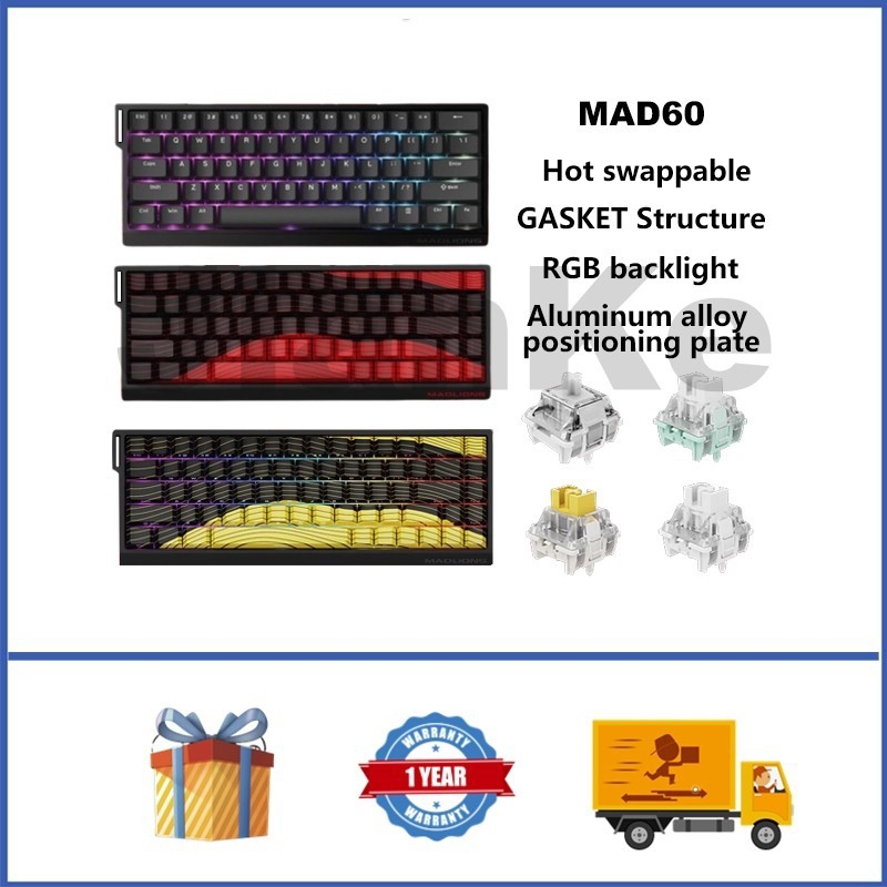 Madfatz MAD 60/68 HE คีย์บอร์ดแม่เหล็กแบบมีสาย 65% Hot swappable RGB GASKET คีย์บอร์ดเกมแบบกําหนดเอง