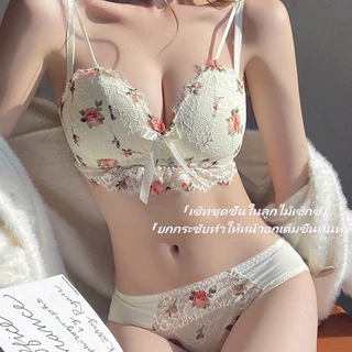 Sweetie🌸ชุดชั้นในลูกไม้ลายดอกไม้ เซ็กซี่ สวมใส่สบาย ฟองนิ่มดันทรง บราไร้โครง พร้อมกางเกงใน สไตล์วินเทจ น่ารัก สีโปร่งใส เหมาะสำหรับผู้หญิง ชุดชั้นในแฟชั่นฤดูร้อน