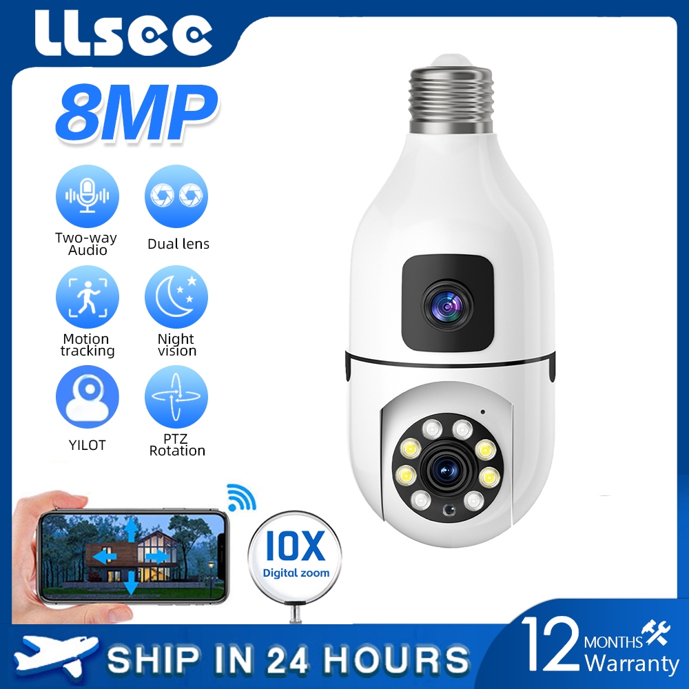 LLSEE yilot 8MP เลนส์คู่ E27 กล้องหลอดไฟ, บ้าน Night Vision สีสันสดใส, การเชื่อมต่อโทรศัพท์มือถือ, 3