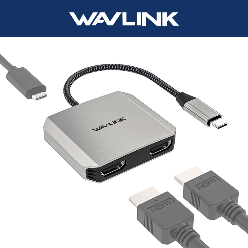 Wavlink อะแดปเตอร์ HDMI 4K คู่ตัวแปลง USB C เป็น HDMI พร้อมการจัดส่งพลังงาน 87W สําหรับ MacBook Pro/