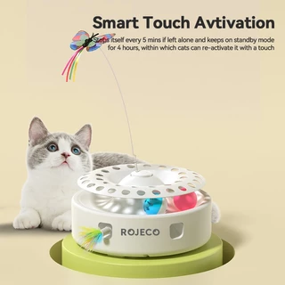 Rojeco ของเล่นแมวอัตโนมัติ 3 ใน 1 ไร้สายของเล่นลูกแมว Cat Teasing Stick Ambush Feather Track Ball ปรับ Interactive ของเล่น