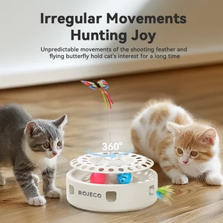 Rojeco ของเล่นแมวอัตโนมัติ 3 ใน 1 ไร้สายของเล่นลูกแมว Cat Teasing Stick Ambush Feather Track Ball ปรับ Interactive ของเล่น