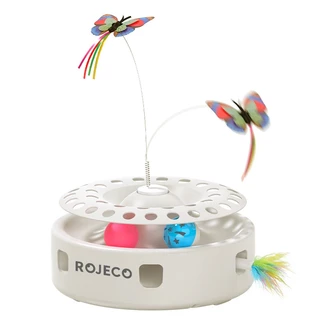 Rojeco ของเล่นแมวอัตโนมัติ 3 ใน 1 ไร้สายของเล่นลูกแมว Cat Teasing Stick Ambush Feather Track Ball ปรับ Interactive ของเล่น