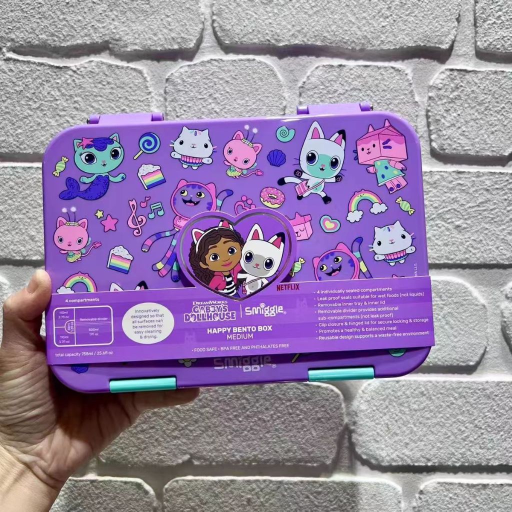ออสเตรเลีย smiggle นักเรียนกล่องอาหารกลางวัน + ถุงอาหาร Gabby ความจุสูงกล่องอาหารกลางวันกล่องผลไม้