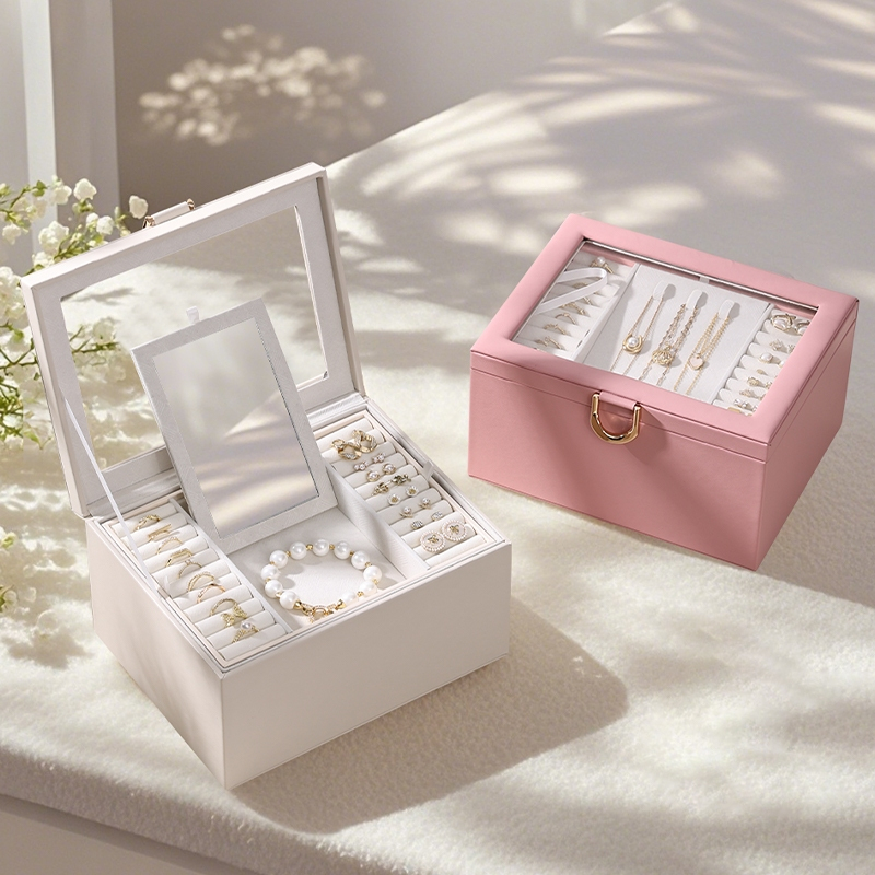 Casegrace Jewellery กล่องกระจก 2 ชั้นสําหรับนาฬิกา Earrinig สร้อยคอแหวนกล่อง Jewellery กล่อง organizer ของขวัญ