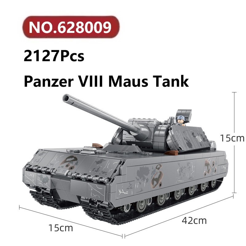 ✨Panzer VIII Maus รถถัง (42cm) เข้ากันได้ตัวต่อเลโก้ 2127ชิ้น Panlos Brick Tank โมเดลประกอบแล้ว