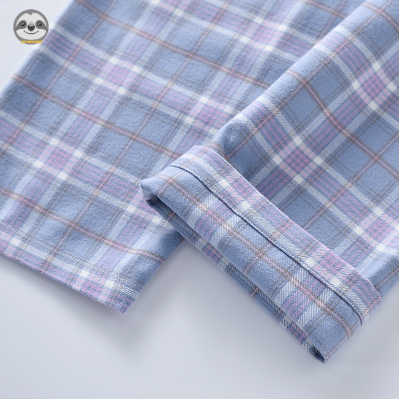 สไตล์ญี่ปุ่น มูจิ สไตล์/ผ้าสักหลาดสด ชุดลําลอง/ชุดนอนคู่ผ้าฝ้ายลายสก๊อต/ฤดูใบไม้ร่วงฤดูหนาวชุดนอนผ้าสักหลาดหนา - รูปที่ 3