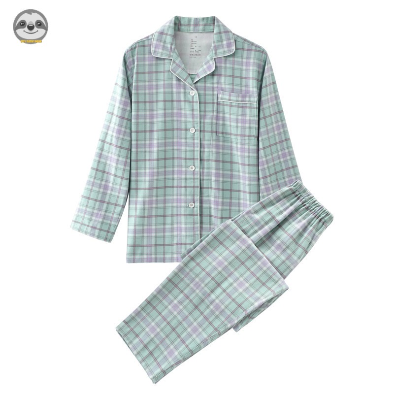 สไตล์ญี่ปุ่น มูจิ สไตล์/ผ้าสักหลาดสด ชุดลําลอง/ชุดนอนคู่ผ้าฝ้ายลายสก๊อต/ฤดูใบไม้ร่วงฤดูหนาวชุดนอนผ้าสักหลาดหนา - รูปที่ 5