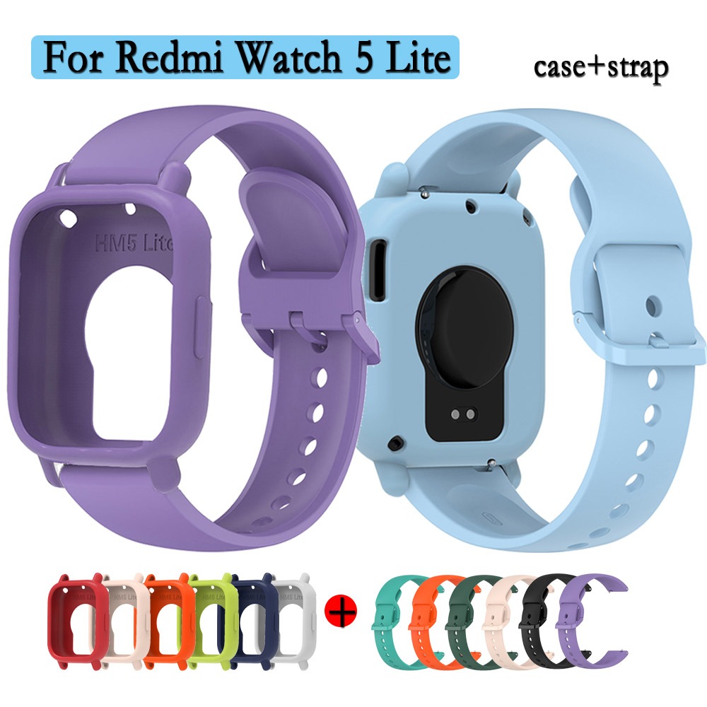 สําหรับ Redmi Watch 5 Lite สายนาฬิกาซิลิโคน + กรณีสายกีฬาสีเดียวกันหัวเข็มขัดสายรัดข้อมือสําหรับ Redmi Watch 5 Lite