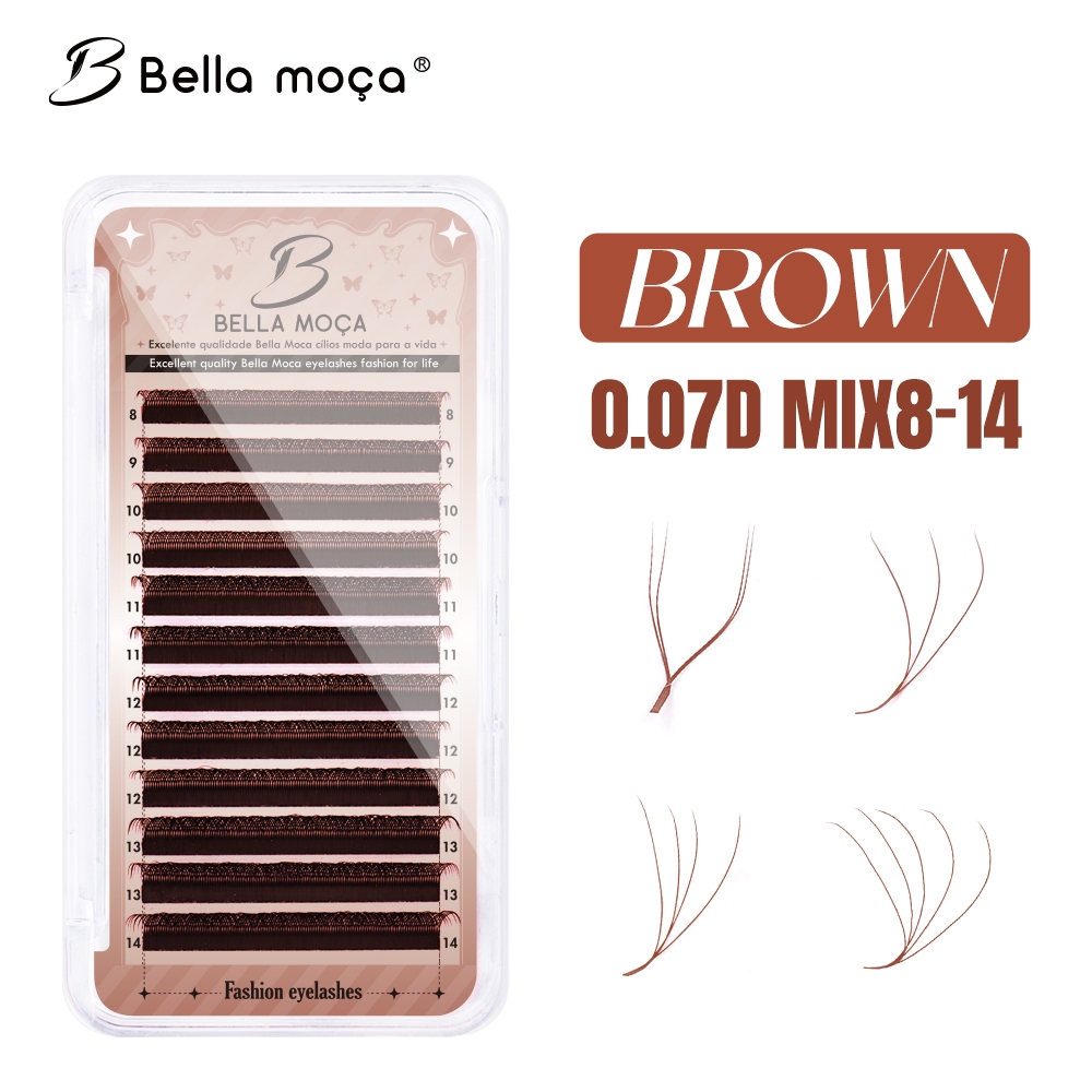 Bella Moça Brown Lashes YY ขนตาจริง 3DW/4DW/5DW ขนตาผสมความยาว 8-14 มม. 0.07D Curl