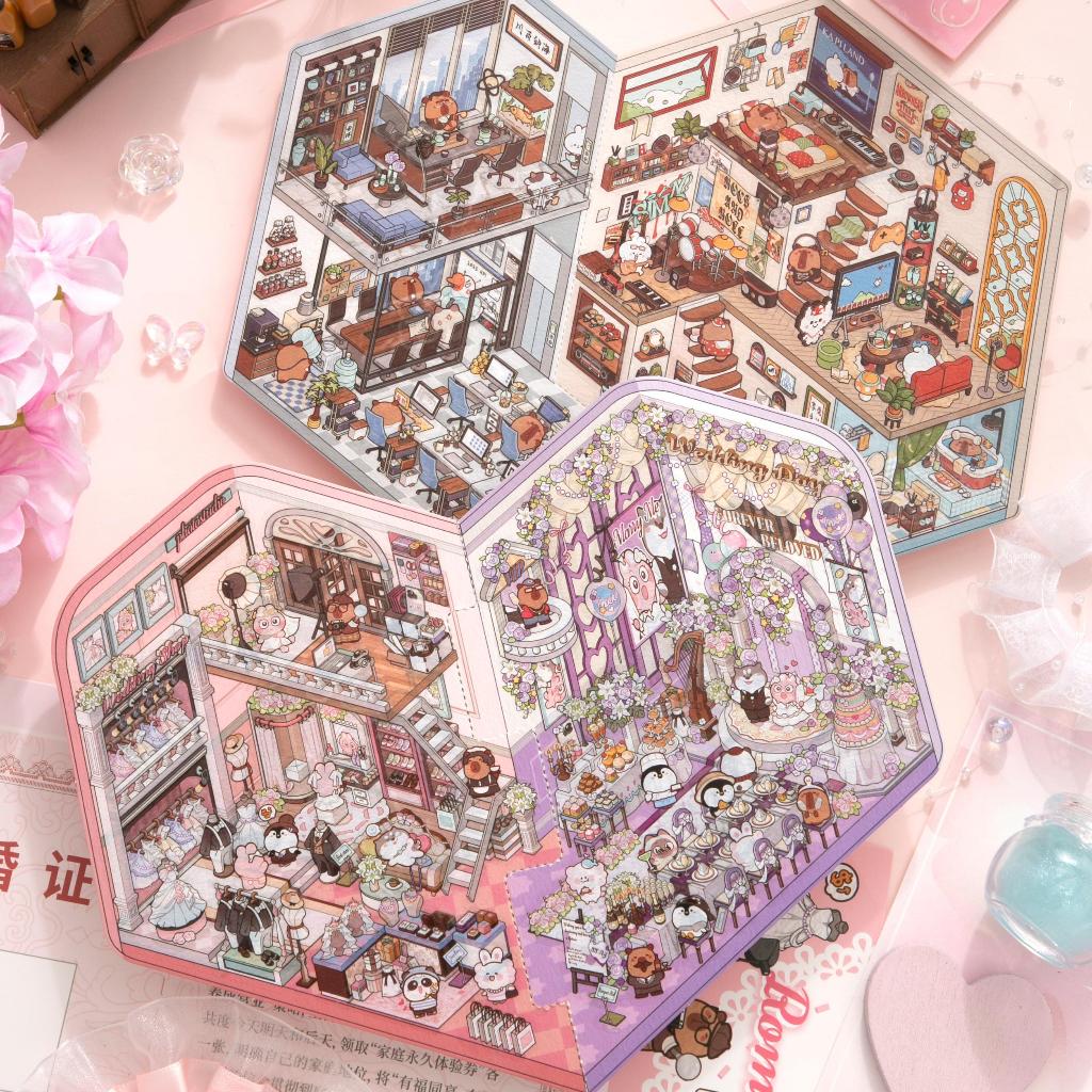 Wei 4 ชิ้น [ชุดฉากแต่งงาน] น่ารัก 3D Super Big Splice Journal สติกเกอร์สติกเกอร์กันน้ํากระดาษ Scrapbooking วัสดุสมุดภาพชุด