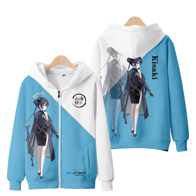 อะนิเมะใหม่ Blue Archive Kisaki Zipper Hoodie ผู้ชายญี่ปุ่นแฟชั่นผู้หญิงหลวม 3D พิมพ์เสื้อกันหนาว Un