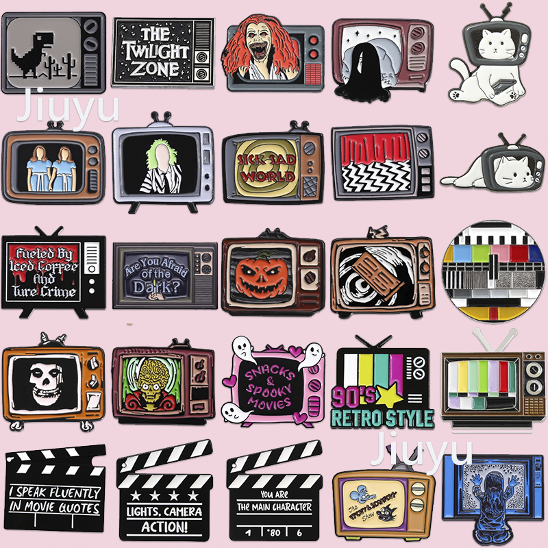 เข็มกลัดทีวีเคลือบ Pin Skull ไดโนเสาร์ Ghost Afraid Dark 90s TV Badge Punk Pins เครื่องประดับ