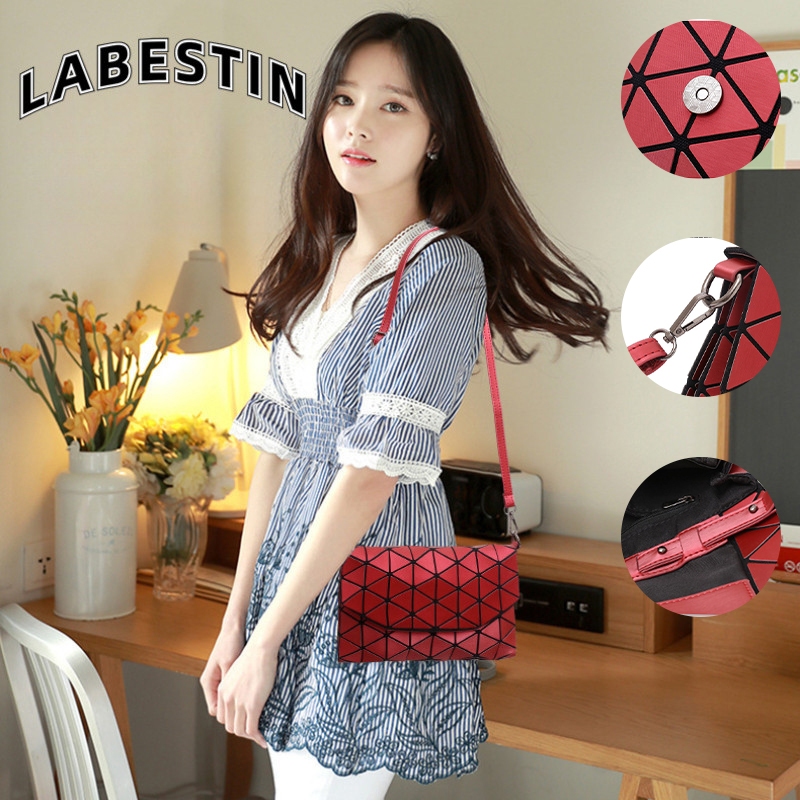 LABESTIN กระเป๋าสตรี กระเป๋าสะพายไหล่รูปสี่เหลี่ยมขนมเปียกปูนทรงเรขาคณิตใหม่ กระเป๋าถือซองจดหมายเปลี่ยนสีเรืองแสง