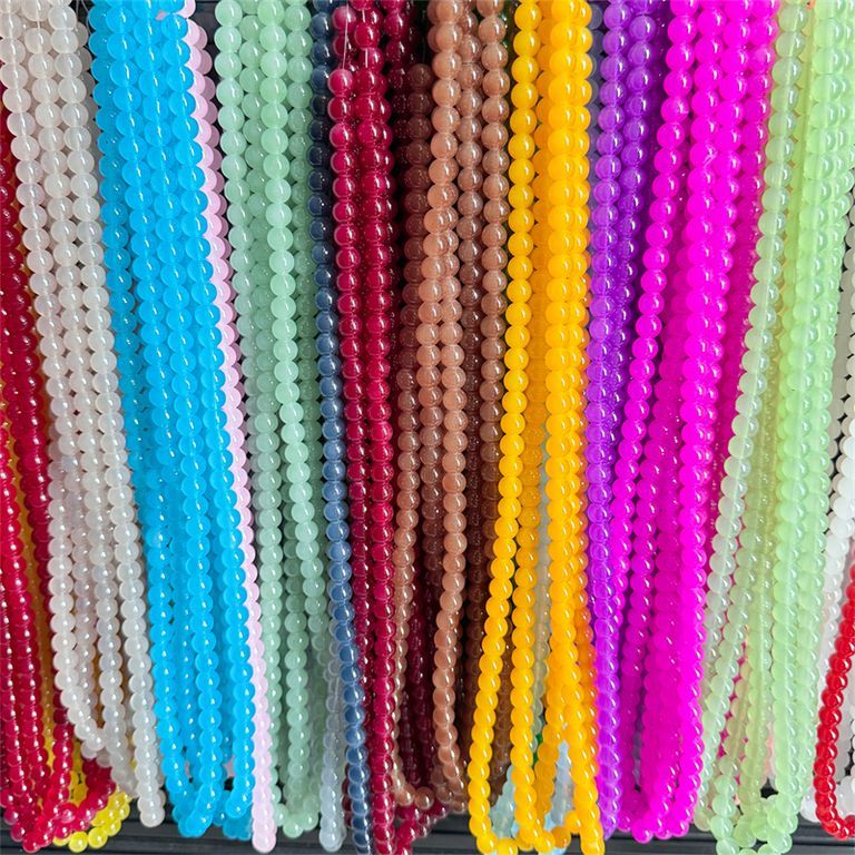 [4 มม.] เจลลี่สีลูกปัดกลมขนาดเล็กเลียนแบบหยกลูกปัดแก้ว ทําเอง สร้อยข้อมือเครื่องประดับอุปกรณ์เสริม
