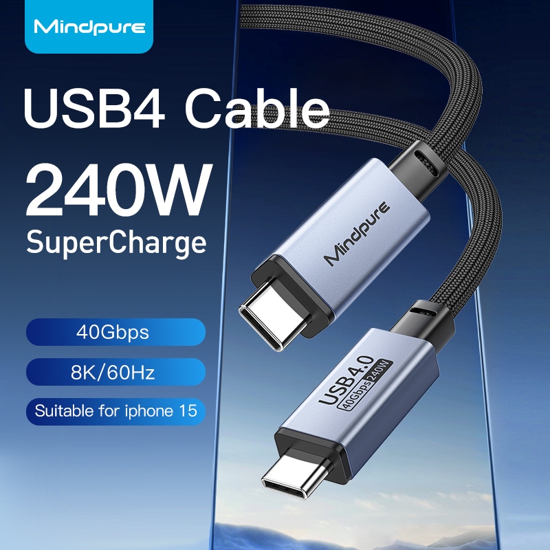 ⚡Mindpure⚡สาย USB4 8K @ 60Hz 40Gbps 240W USB C ถึง USB C ถักสายชาร์จเร็ว Thunderbolt 4/3 สายวิดีโอ