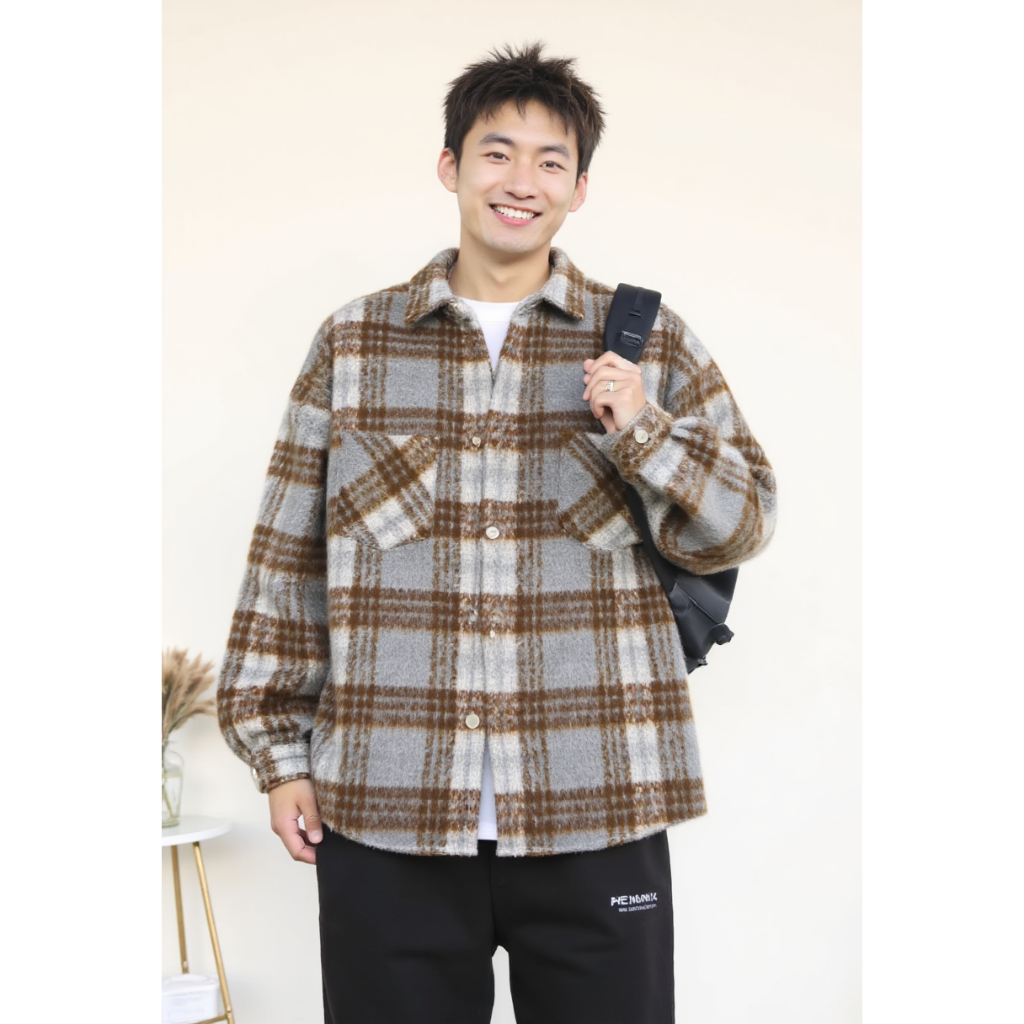 Asrv เสื้อโค้ทสไตล์ย้อนยุคญี่ปุ่นฤดูใบไม้ร่วงเสื้อโค้ทผ้าขนสัตว์ลายสก๊อตสําหรับผู้ชายและผู้หญิง