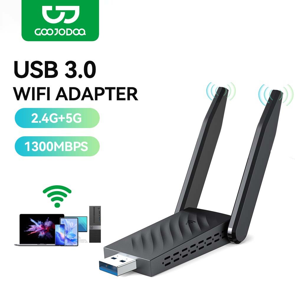 GOOJODOQ อะแดปเตอร์ WIFI AC1300 USB3.0 ไร้สาย Dual Band 2.4 Ghz + 5 Ghz สําหรับแล็ปท็อปพีซีเดสก์ท็อป