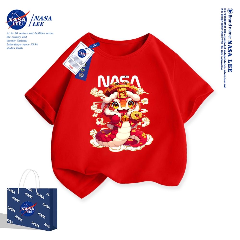 เสื้อยืดแขนสั้นฤดูร้อนสไตล์อเมริกัน NASA สำหรับเด็ก ผ้าคอตตอนนุ่มสบาย ใส่สบายและอ่อนโยนกับผิว ลายงู