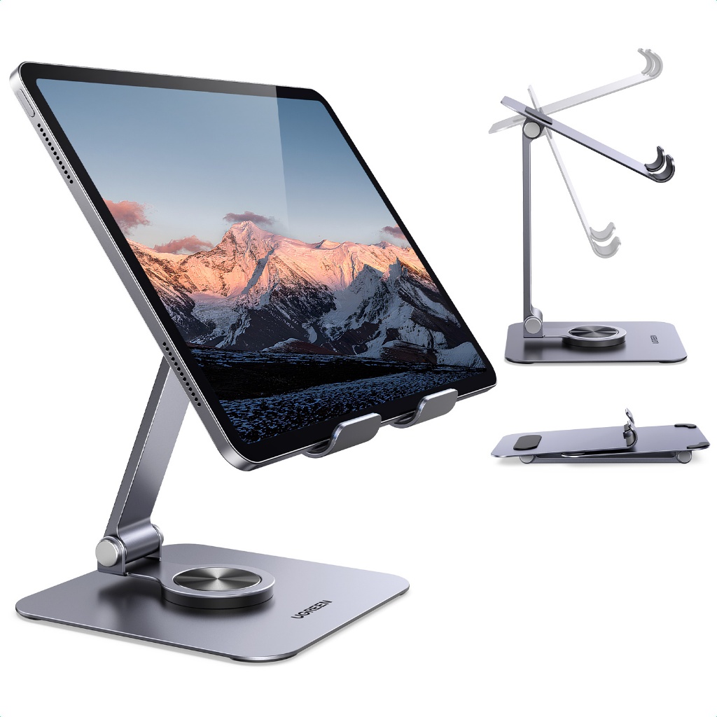 Ugreen ที่วางโทรศัพท์อะลูมิเนียมปรับมุมได้ 360° ซิลิโคนป้องกันแบบพับได้สําหรับ iPhone 12 13 14 15 16