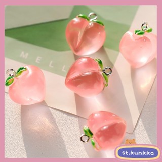 St.kunkka 2ชิ้น จี้ลูกปัดเรซิ่น รูปพีช สีชมพู สําหรับทําสร้อ…