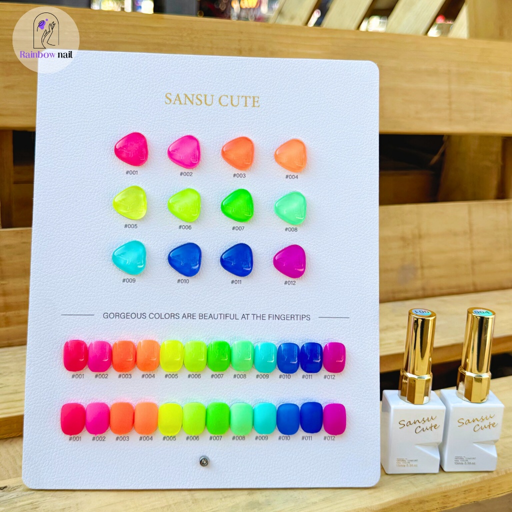SANSU ชุดน้ํายาทาเล็บเจล 12 เฉดสีนีออน เรืองแสง สีอิ่มตัว พร้อมแผนภูมิสี พร้อมส่งทันที
