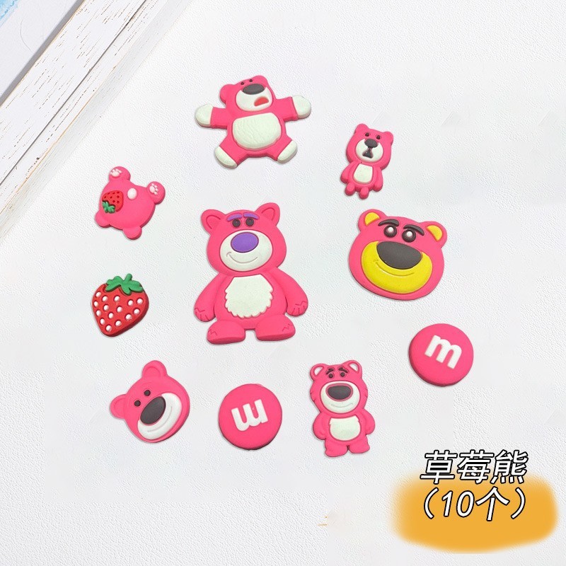 [10 ชิ้น] jibbitz Strawberry Bear ปุ่มการ์ตูนรองเท้าหัวเข็มขัดอุปกรณ์เสริม