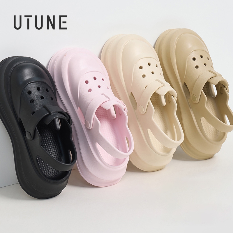 【New Arrival】UTUNE หนา soled Croc รองเท้าผู้หญิงฤดูร้อน Outerwear Mary Jane รองเท้าแตะครึ่งรองเท้าชายหาดน้ําหนักเบาลื่น