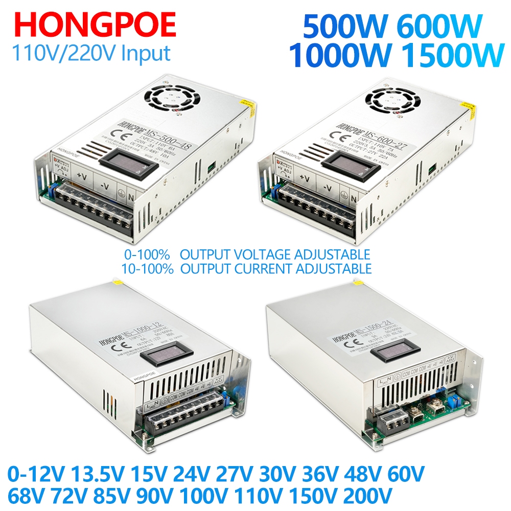 500w 600W 1000W 1500W แหล่งจ่ายไฟปรับได้ 0-12V 15V 24V 36V 48V 60V 72V 85V 90V 110V 150V 200V /220V Ac To Dc Smps