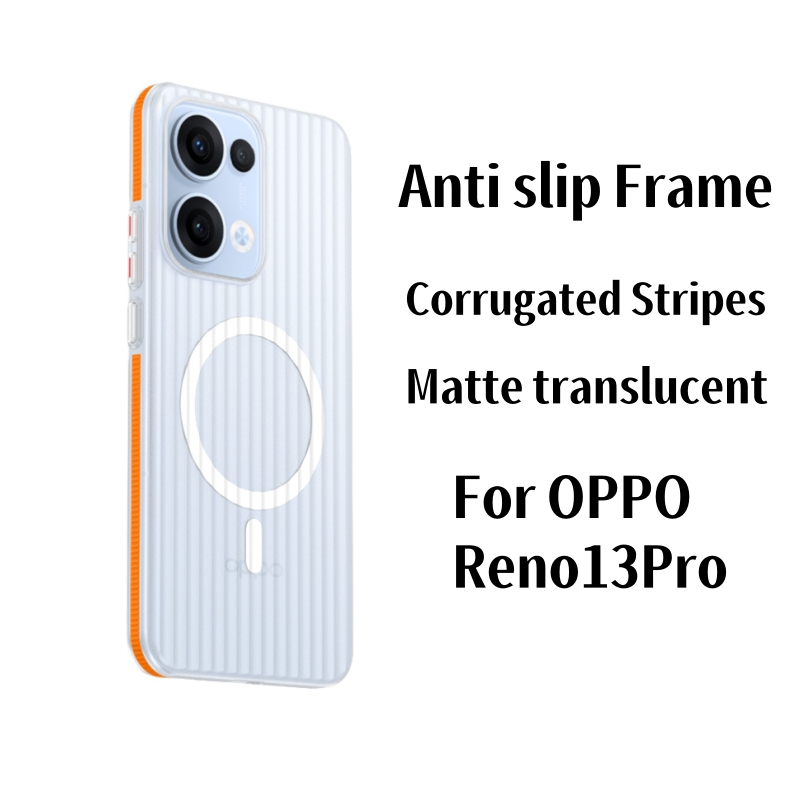 Anti slip Stripe เคสแม่เหล็กสําหรับ OPPO Reno 13 14 Pro ปลอก Ice Matte รู้สึกโปร่งแสงอะคริลิคปกแข็งกันกระแทก