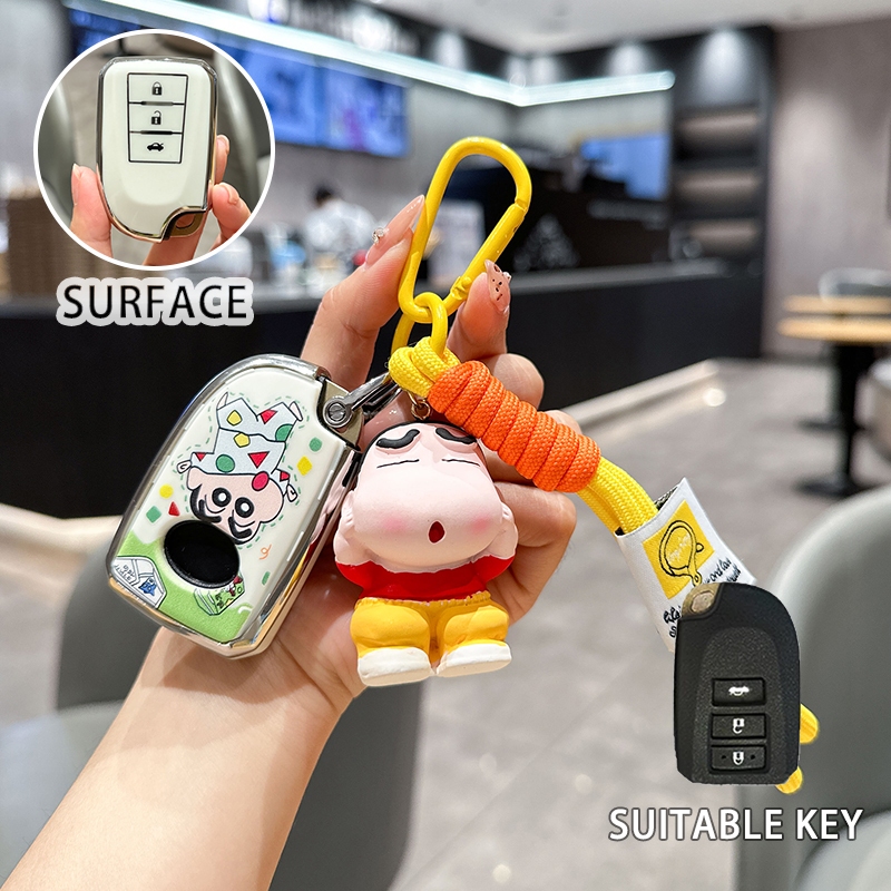 Toyota Vios Yaris ดีไซน์ใหม่ Premium TPU Keyless Remote Carbon Fibre Hard Case + ฝาครอบป้องกันกุญแจรถซิลิโคน + โซ่