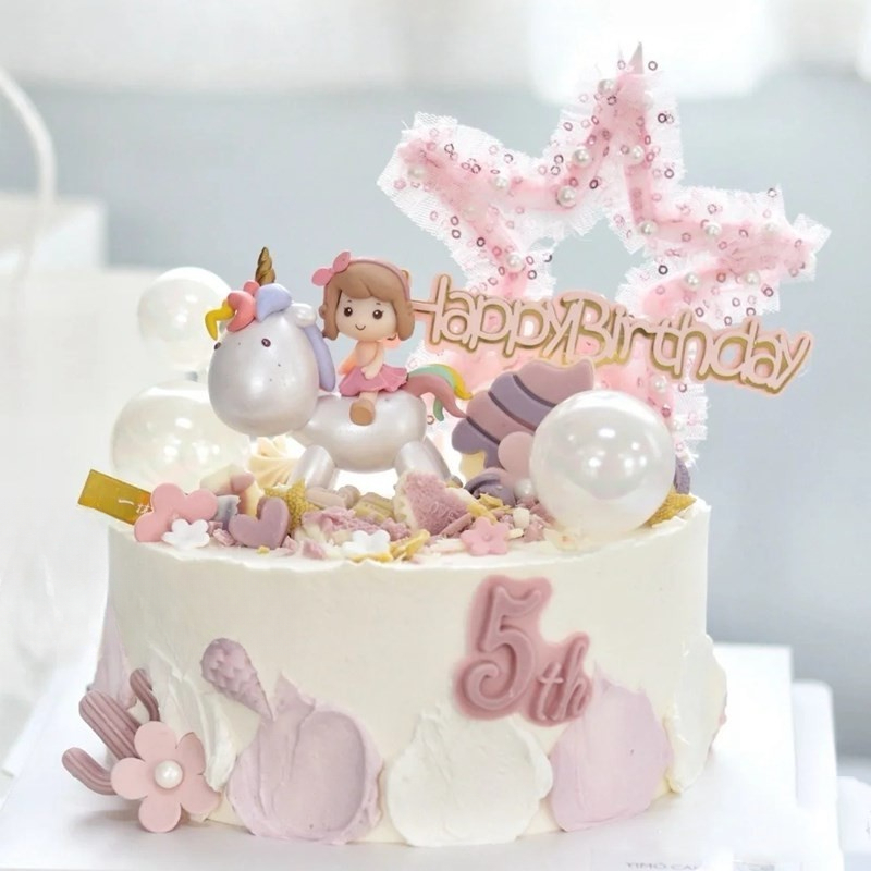 [พร้อมส่ง] ตุ๊กตาเด็กผู้หญิงยูนิคอร์นน่ารัก ห้าแฉก แนวแฟนตาซี สําหรับตกแต่งเค้กวันเกิด