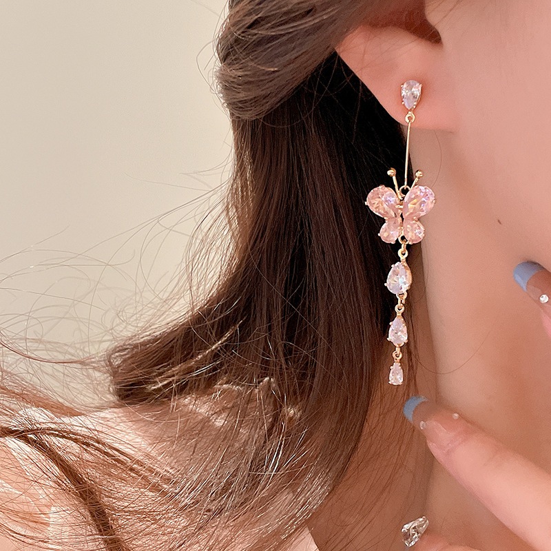Jushi ผีเสื้อเพชร Zirconia พู่ต่างหูแฟชั่น Vintage Holiday ของขวัญอุปกรณ์เสริม