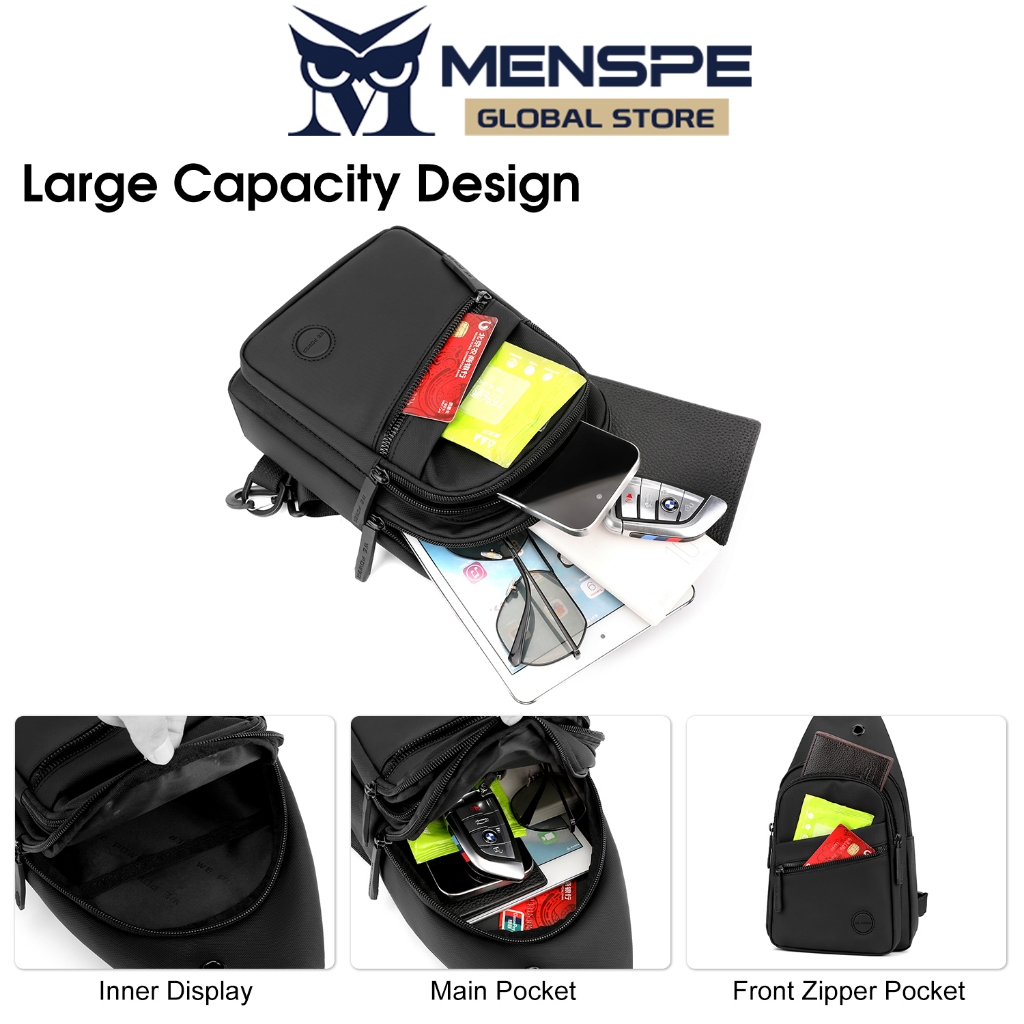 Menspe กระเป๋าคาดหน้าอกผู้ชาย Cross Body Bag กระเป๋าสะพายเดินทางกันน้ําความจุขนาดใหญ่กระเป๋าลําลองหูฟังออกแบบรูผู้ชายแฟชั่นกระเป๋าสะพาย Leisure Sport Street กระเป๋าสําหรับ College St