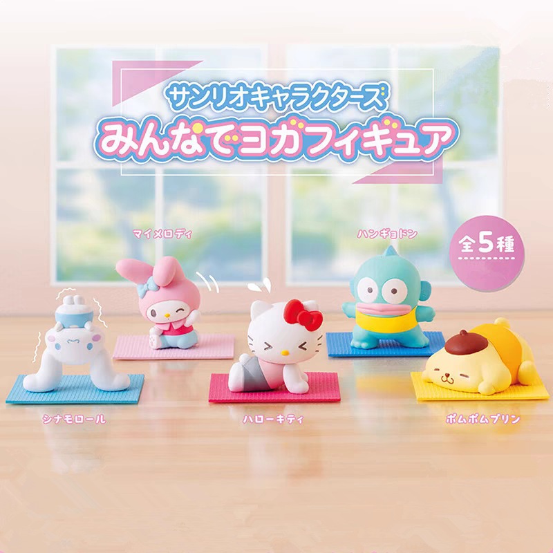 5 ชิ้น/เซ็ตอะนิเมะ My Melody รูป Cinnamoroll Pom Pom Purin Hello Kitty Hangyodon รุ่น Q Do โยคะ PVC ตัวเลขการกระทําตุ๊กตาของเล่นของขวัญ - รูปที่ 4