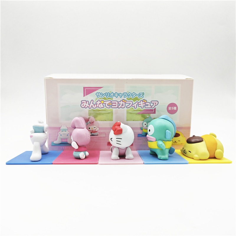 5 ชิ้น/เซ็ตอะนิเมะ My Melody รูป Cinnamoroll Pom Pom Purin Hello Kitty Hangyodon รุ่น Q Do โยคะ PVC ตัวเลขการกระทําตุ๊กตาของเล่นของขวัญ - รูปที่ 6