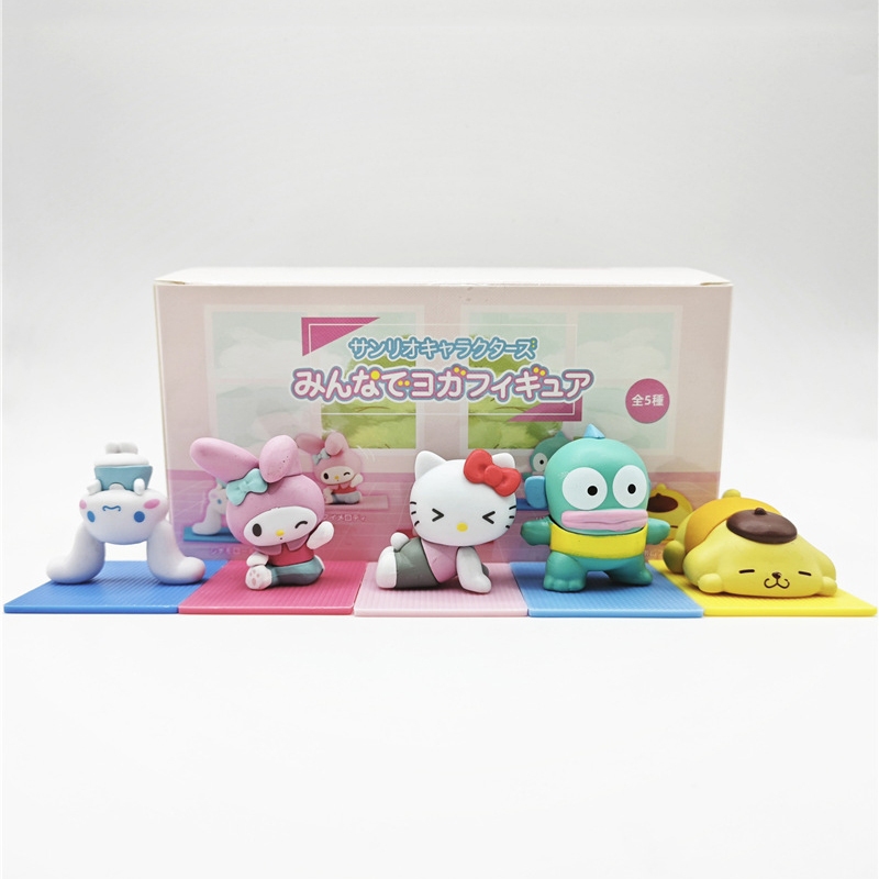 5 ชิ้น/เซ็ตอะนิเมะ My Melody รูป Cinnamoroll Pom Pom Purin Hello Kitty Hangyodon รุ่น Q Do โยคะ PVC ตัวเลขการกระทําตุ๊กตาของเล่นของขวัญ