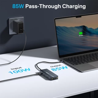 Acasis USB C 8-in-1 Docking Station 3Monitors,Laptop Docking Station พร้อม Dual HDMI 4K@60HZ,2 * 5G USB C,1 * 5G USB C,1 * 5G,1 * เสียง 3.5 มม. PD 100 W เทียบเท่ากับ macbook / windows