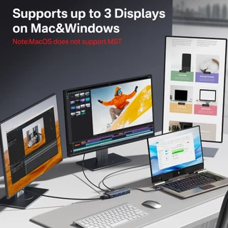 Acasis USB C 8-in-1 Docking Station 3Monitors,Laptop Docking Station พร้อม Dual HDMI 4K@60HZ,2 * 5G USB C,1 * 5G USB C,1 * 5G,1 * เสียง 3.5 มม. PD 100 W เทียบเท่ากับ macbook / windows