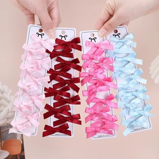KIDSBOWS 10 ชิ้นเด็กหวานสีทึบ Mini Bows กิ๊บติดผมเด็กผู้หญิงบัลเล่ต์สไตล์ริบบิ้นถักอุปกรณ์เสริมผมขายส่ง