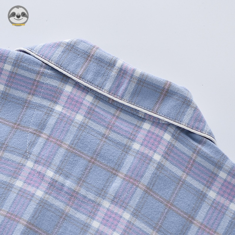 สไตล์ญี่ปุ่น มูจิ สไตล์/ผ้าสักหลาดสด ชุดลําลอง/ชุดนอนคู่ผ้าฝ้ายลายสก๊อต/ฤดูใบไม้ร่วงฤดูหนาวชุดนอนผ้าสักหลาดหนา - รูปที่ 2