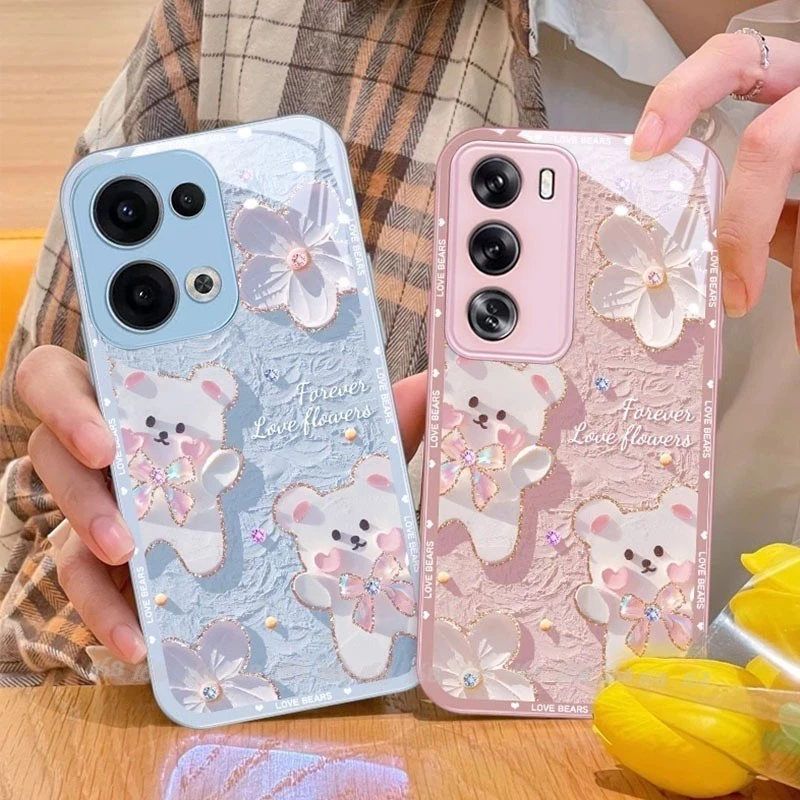 เคส OPPO Reno 13 14 15 16 13F 14F 16F 11F 12 Reno15 Pro Max Reno 16 15 14 12 11 10 Pro 8Z 7Z 5G เคส Case การ์ตูนหมีน่ารัก กันกระแทก พร้อมฝาครอบเลนส์กล้อง ป้องกัน โทรศัพท์กระจกเหลว หรูหรา สําหรับเด็กผู้หญิง
