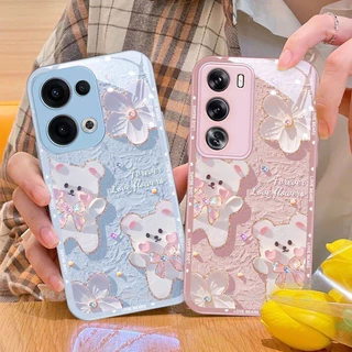เคส OPPO Reno 13 14 15 16 13F 14F 16F 11F 12 Reno15 Pro Max Reno 16 15 14 12 11 10 Pro 8Z 7Z 5G เคส Case การ์ตูนหมีน่ารัก กันกระแทก พร้อมฝาครอบเลนส์กล้อง ป้องกัน โทรศัพท์กระจกเหลว หรูหรา สําหรับเด็กผู้หญิง